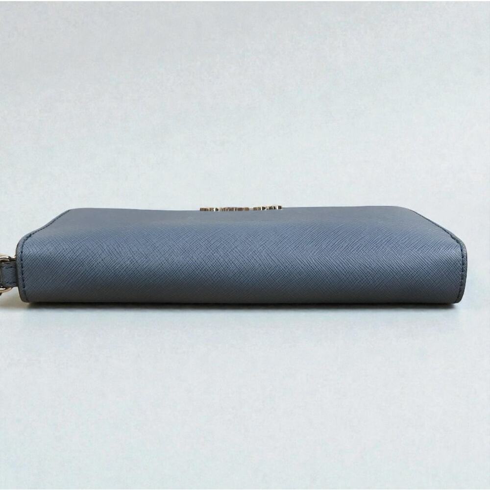 MICHAEL KORS Jet Set Travel Leather Wallet Wristlet Zip Around Card Holder Blue - Picture 5 of 11